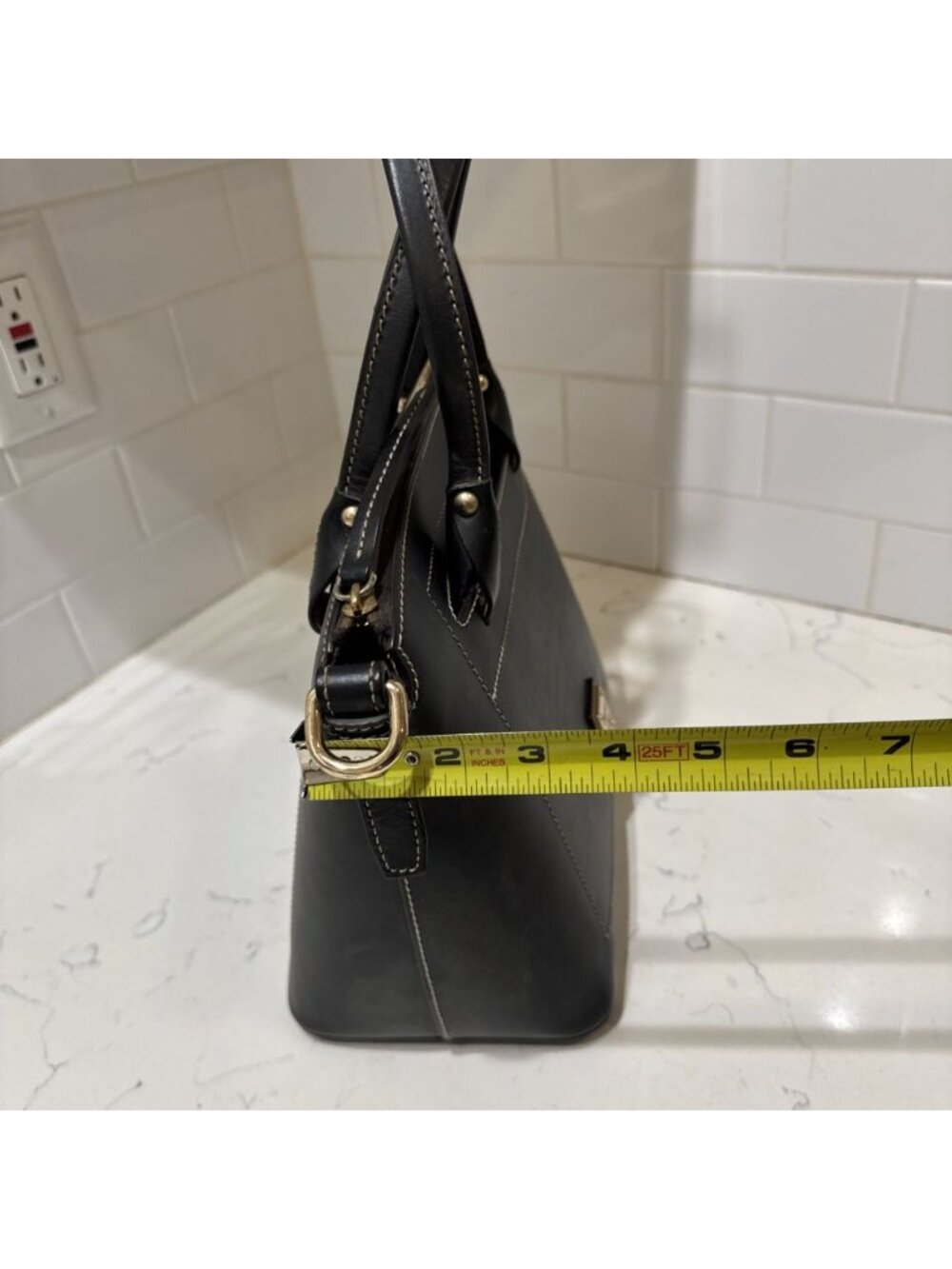As Is Dooney and Bourke Black Leather Satchel Bag Tote - Picture 13 of 16